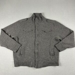 Banana Republic Sweater Mens XL Gray‎ Wool Blend Full Zip Mock Neck Epaulets
